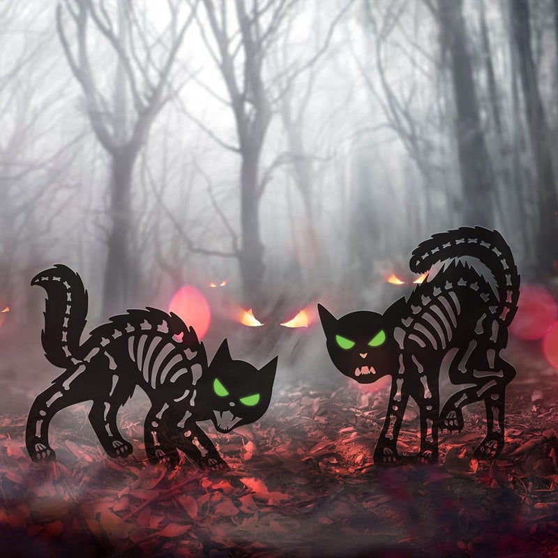 Doesen Halloween Decorations Outdoor Black Cat, Metal Black Cat Halloween Decor, Scary Cats Silhouette with Glow in Dark Eyes, Rust-Proof Lawn Decoration Yard Stakes for Family Home Party Garden Décor - Image 1